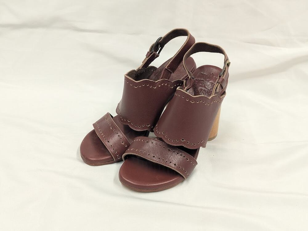 Elf Handmade Elegant Brown Leather Women's Heels Sandals Shoes size 6